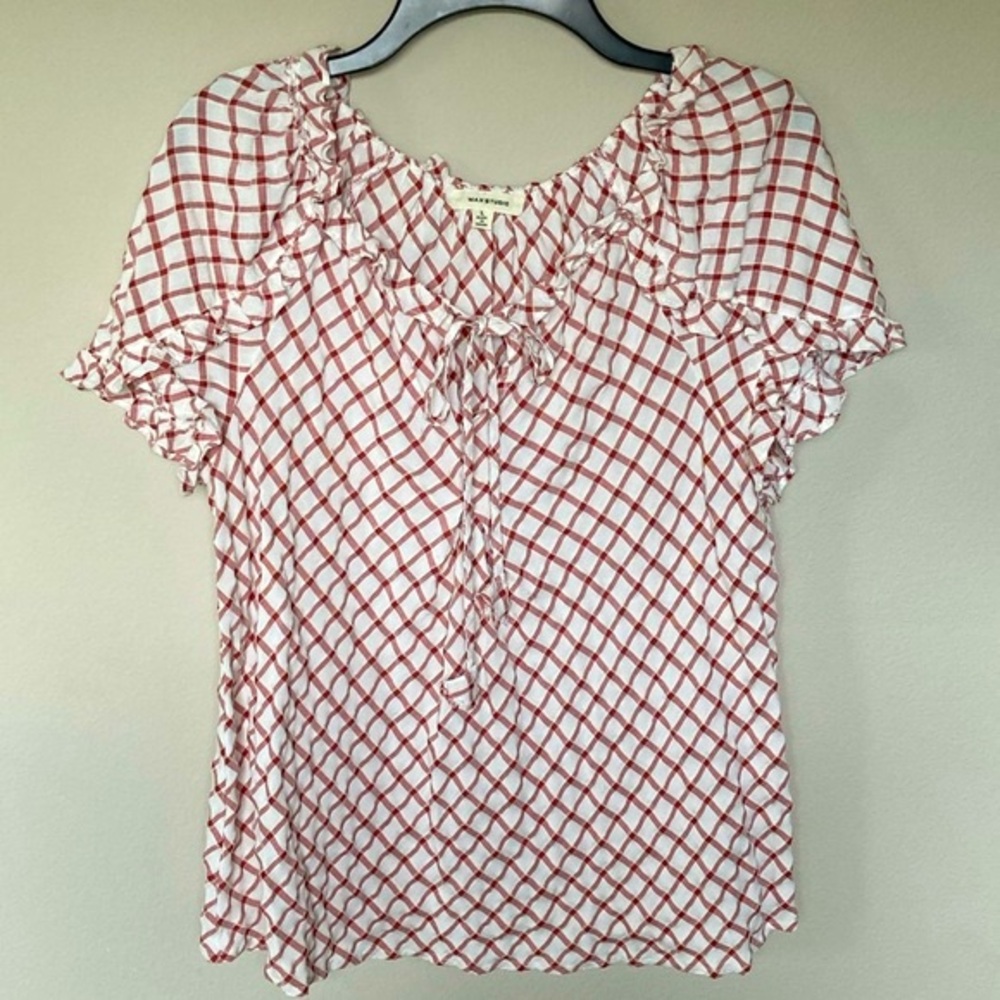 Max Studio Red and White Plaid Blouse